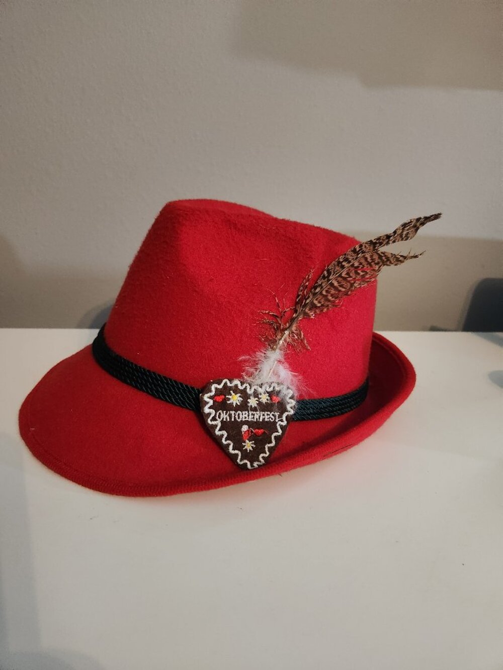 Vintage Traditional Austrian Alpine Tomato Red Tyrolean Felt Fedora Festival Hat